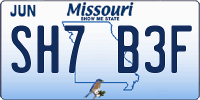 MO license plate SH7B3F