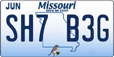 MO license plate SH7B3G