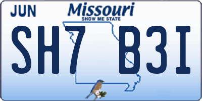MO license plate SH7B3I