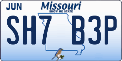 MO license plate SH7B3P
