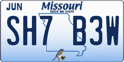 MO license plate SH7B3W