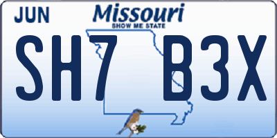 MO license plate SH7B3X