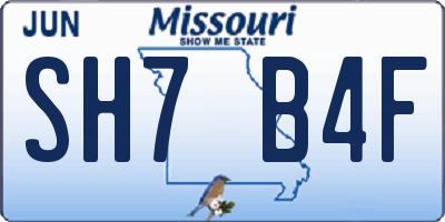 MO license plate SH7B4F