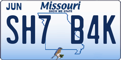 MO license plate SH7B4K