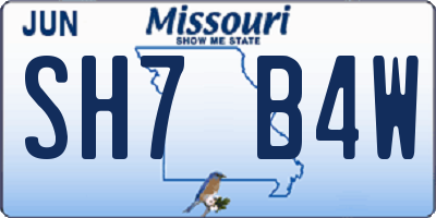 MO license plate SH7B4W