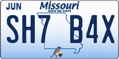 MO license plate SH7B4X