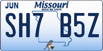 MO license plate SH7B5Z