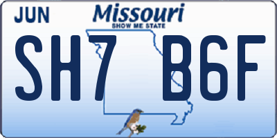 MO license plate SH7B6F
