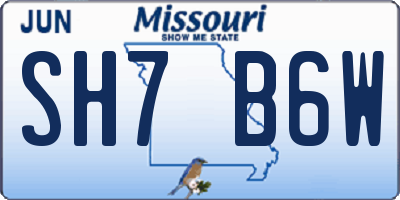 MO license plate SH7B6W