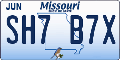 MO license plate SH7B7X