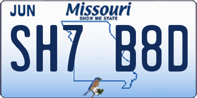 MO license plate SH7B8D