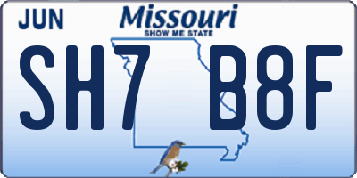 MO license plate SH7B8F