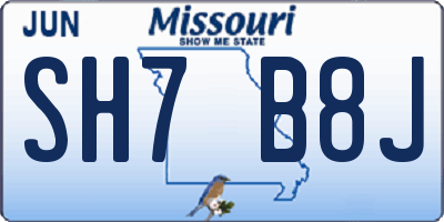 MO license plate SH7B8J