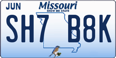 MO license plate SH7B8K