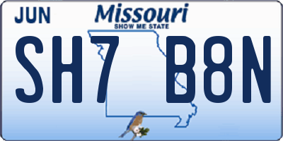 MO license plate SH7B8N