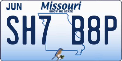 MO license plate SH7B8P