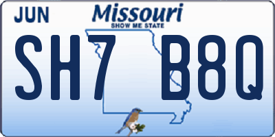 MO license plate SH7B8Q