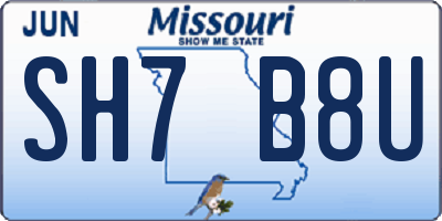 MO license plate SH7B8U