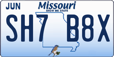 MO license plate SH7B8X