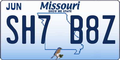 MO license plate SH7B8Z