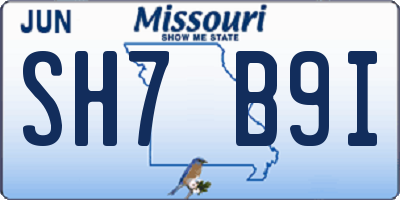 MO license plate SH7B9I