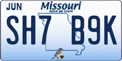 MO license plate SH7B9K