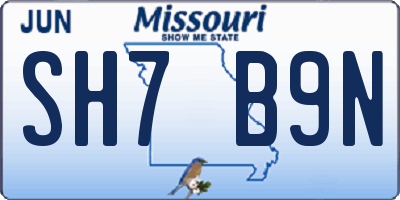 MO license plate SH7B9N
