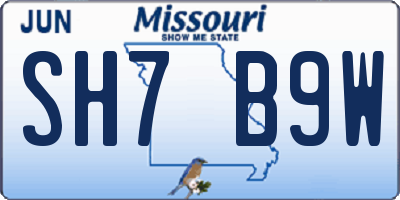MO license plate SH7B9W