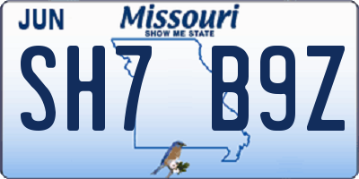 MO license plate SH7B9Z