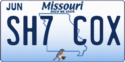 MO license plate SH7C0X