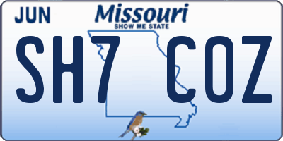 MO license plate SH7C0Z