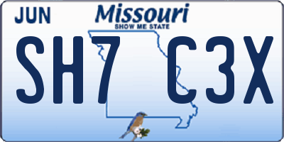 MO license plate SH7C3X