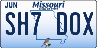 MO license plate SH7D0X