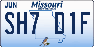 MO license plate SH7D1F