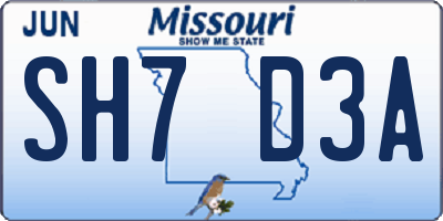 MO license plate SH7D3A