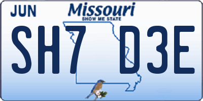 MO license plate SH7D3E