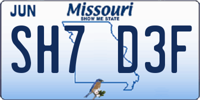 MO license plate SH7D3F
