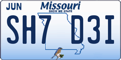 MO license plate SH7D3I