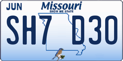 MO license plate SH7D3O