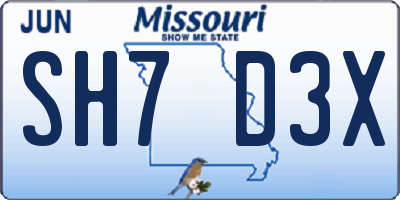 MO license plate SH7D3X
