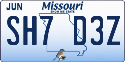 MO license plate SH7D3Z