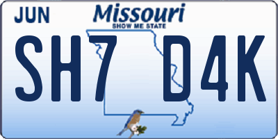 MO license plate SH7D4K