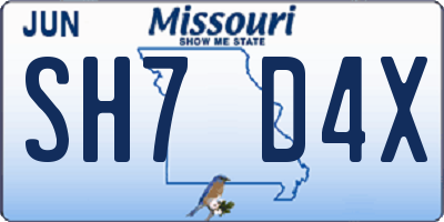MO license plate SH7D4X