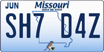 MO license plate SH7D4Z