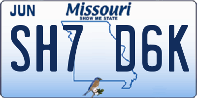 MO license plate SH7D6K