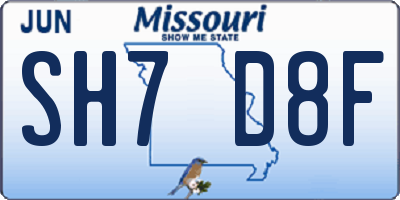 MO license plate SH7D8F