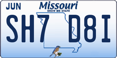 MO license plate SH7D8I
