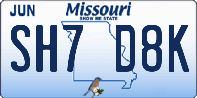 MO license plate SH7D8K