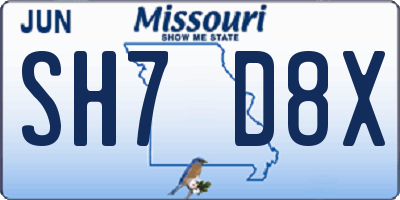 MO license plate SH7D8X