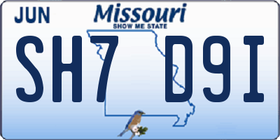 MO license plate SH7D9I